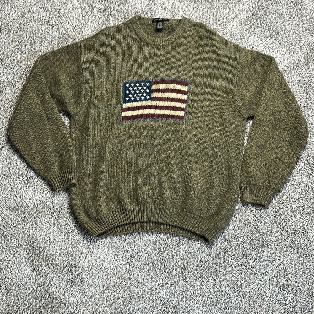 Vintage Cotton Traders American Flag Ramie/Wool Blend Sweater Men’s Size XL